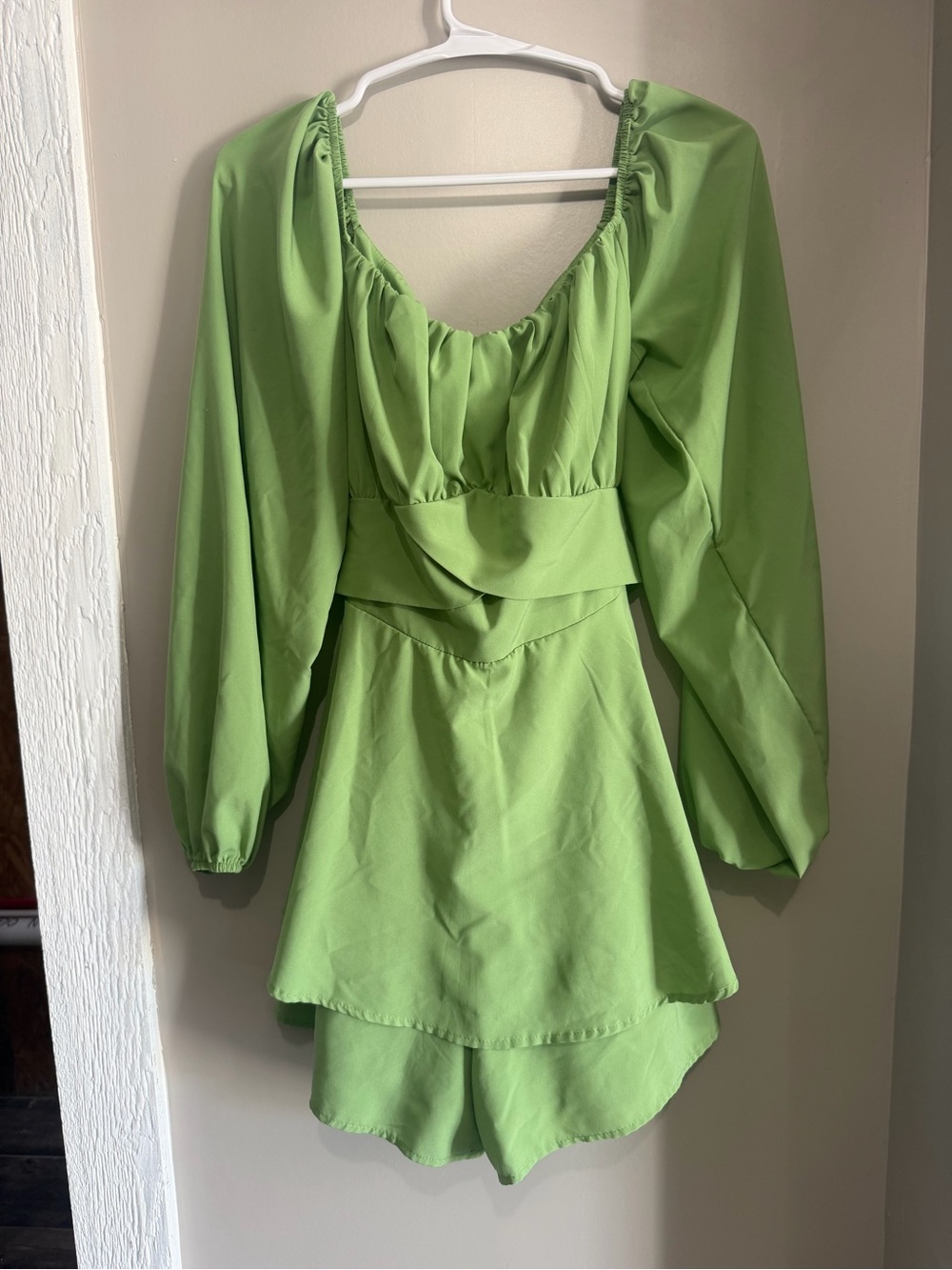 Light Green Long-Sleeve Tiered Romper Jumpsuit
